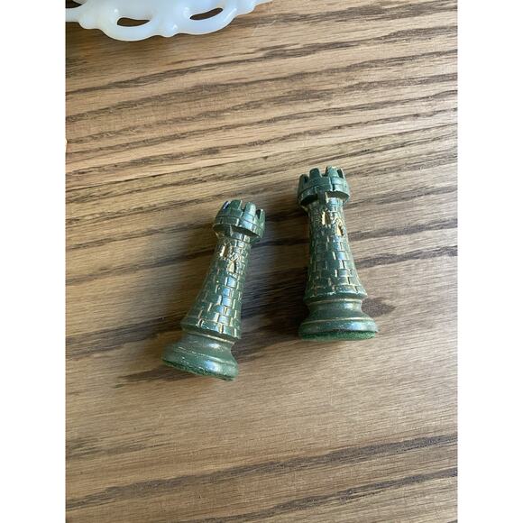Vintage Midcentury Medieval Duncan Ceramic Hand Painted Chess Pieces Two Rooks - Picture 1 of 4